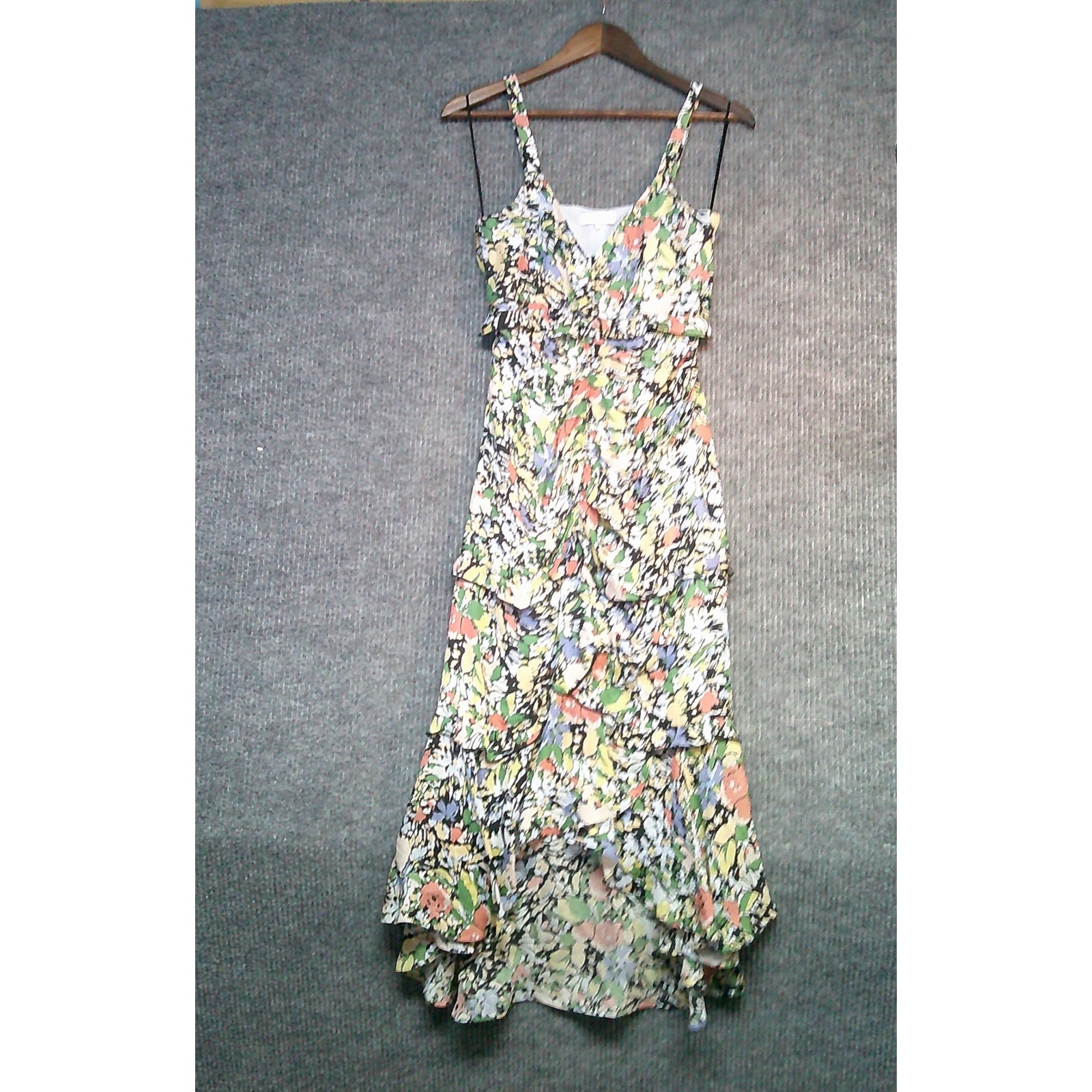 Parker Floral Silk Blend Ruffle High Low Maxi Dress Multi Color Size 4
